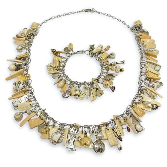 Stunning Harold Lujan Sterling, Fossilized Walrus Tusk Necklace and Bracelet Set - Picture 1 of 16